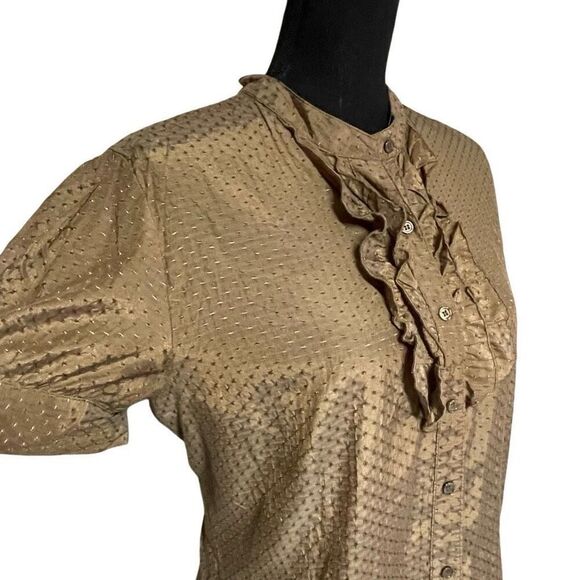 Apt 9 Bronze Clip Dot Ruffle Placket Puff Sleeve Top - Picture 1 of 7